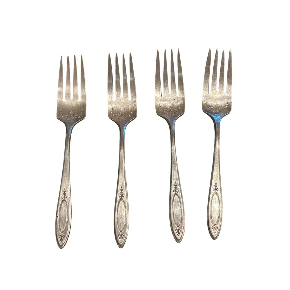 Vintage Lot of 4 Community Plate ADAM 1917 Embellished bowl Salad Forks